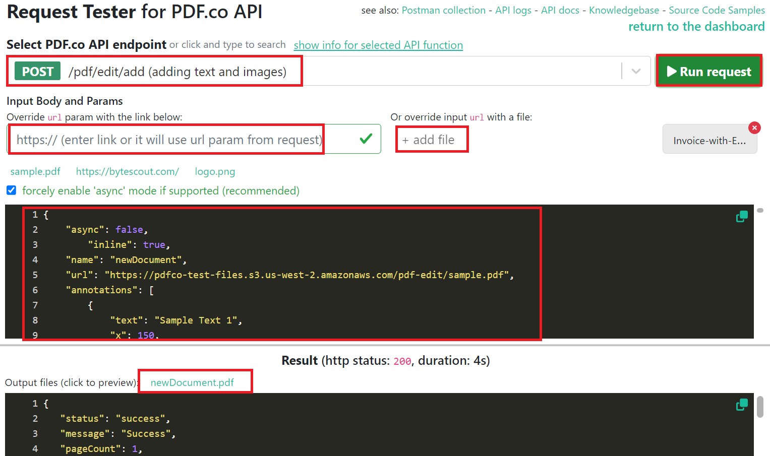 PDF.co Request Tester PDF Editing